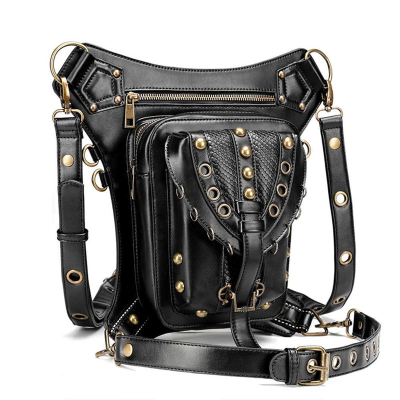 Chikencall Gothic Steampunk Waist Bag Drop Leg Arm Bag Pack Waist Shoulder Fanny Pack Purse Pouch (Black-B) - Image 4